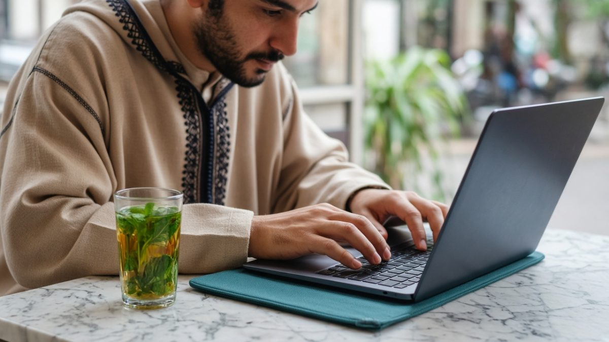 Auto-entrepreneur marocain qui prépare une facture simple sur ordinateur portable